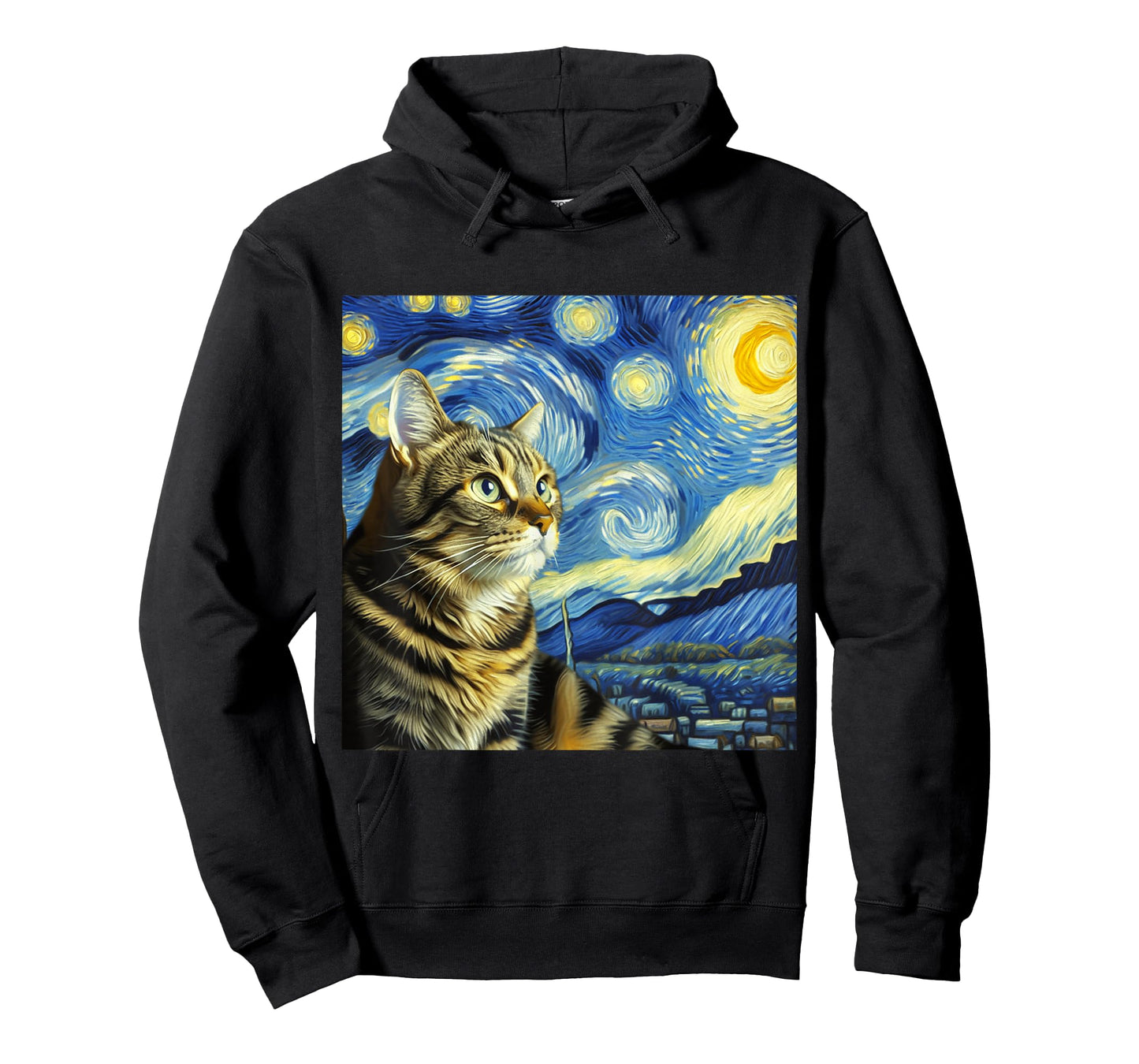 Funny Cat Lover Starry Night Van Gogh Grey Tabby Tiger Cat T-Shirt