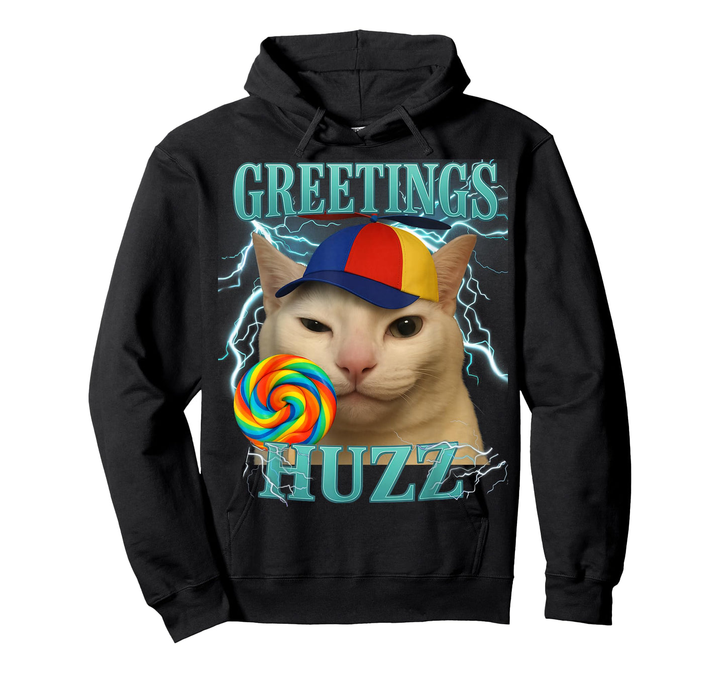 Greetings Huzz Cat Silly Funny Cat Meme Men Women Graphic T-Shirt