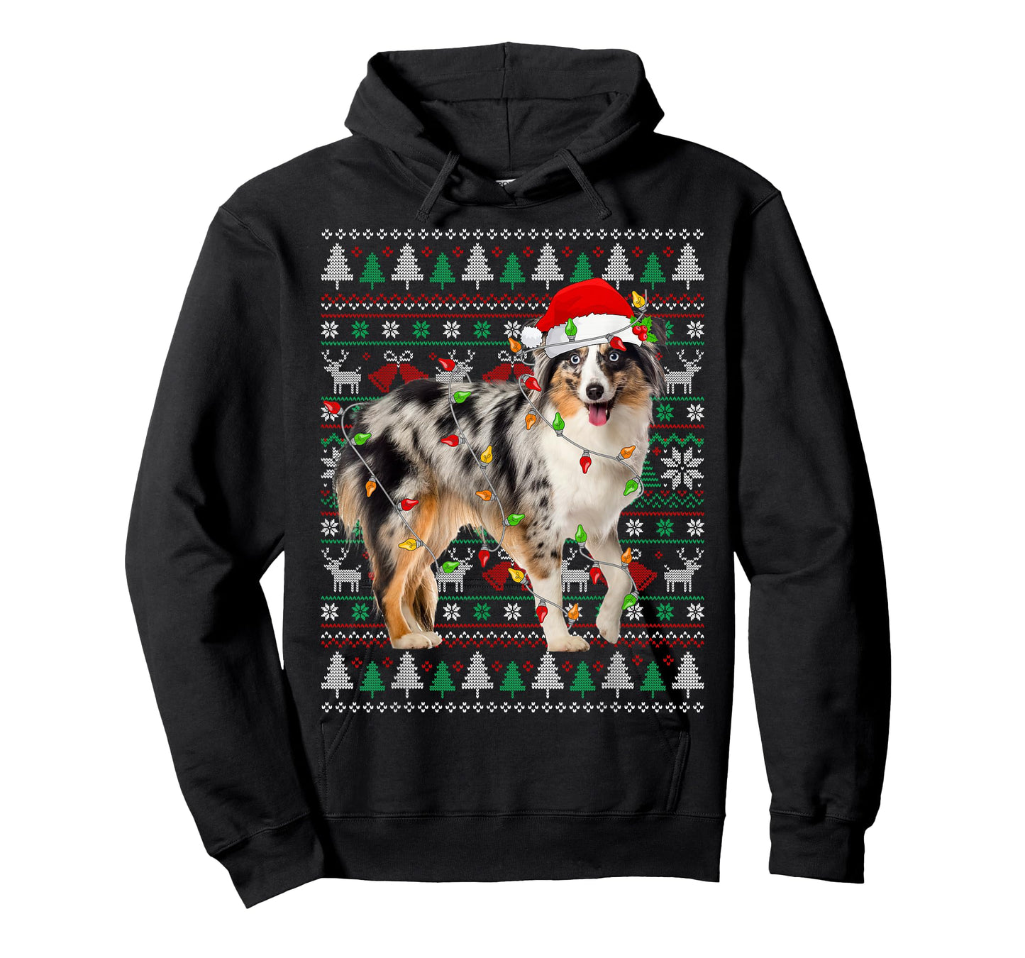 Australian Shepherd Dog Christmas Ugly Sweater Santa Xmas T-Shirt