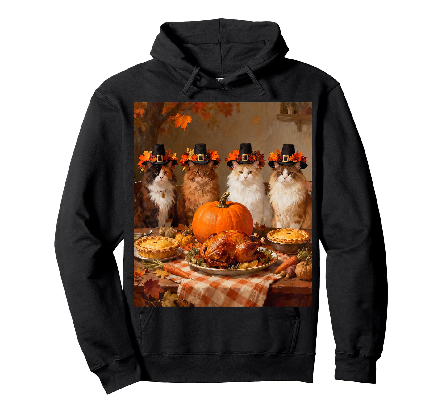 Thanksgiving Cats Dinner Feast Vintage Fall Men Women Kids T-Shirt