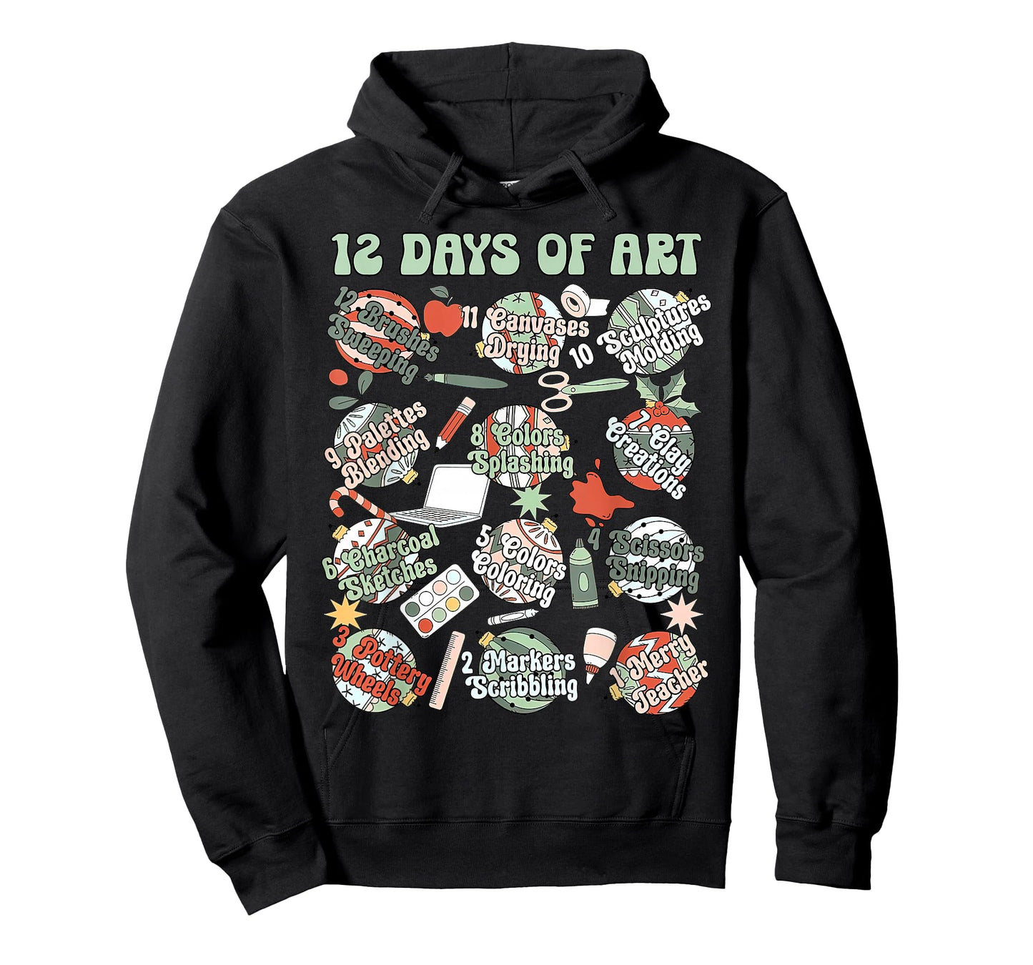12 Days of Art Teacher Christmas Artists Painter Educational T-Shirt