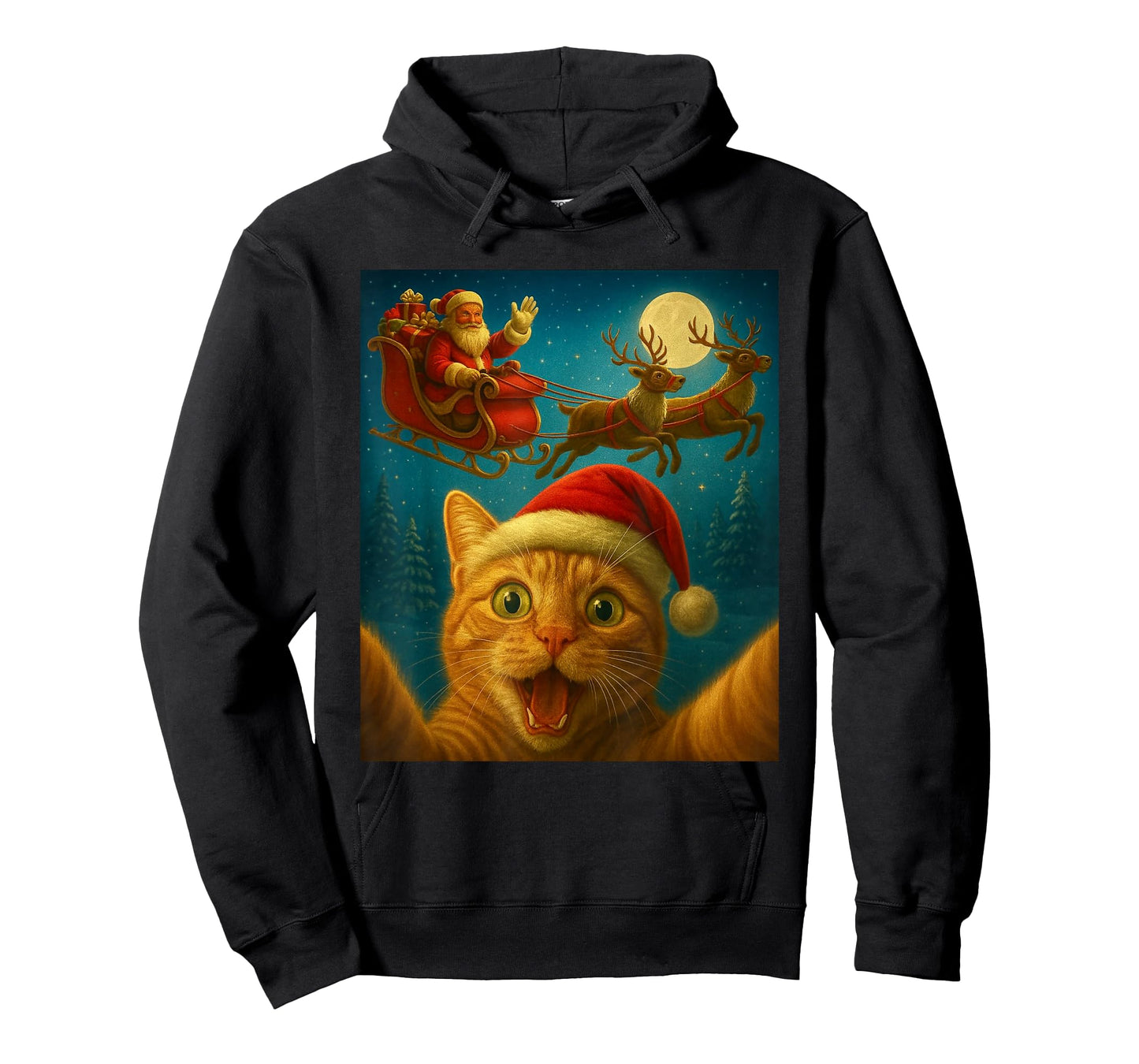 Christmas Cat Selfie with Santa Claus Funny Cat Graphic Xmas T-Shirt