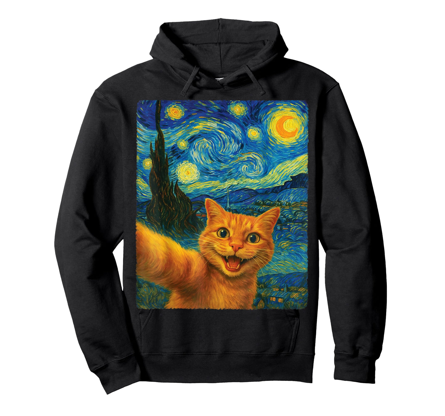 Orange Cat Starry Night Van Gogh Selfie Cat Mom Cat Lover's T-Shirt