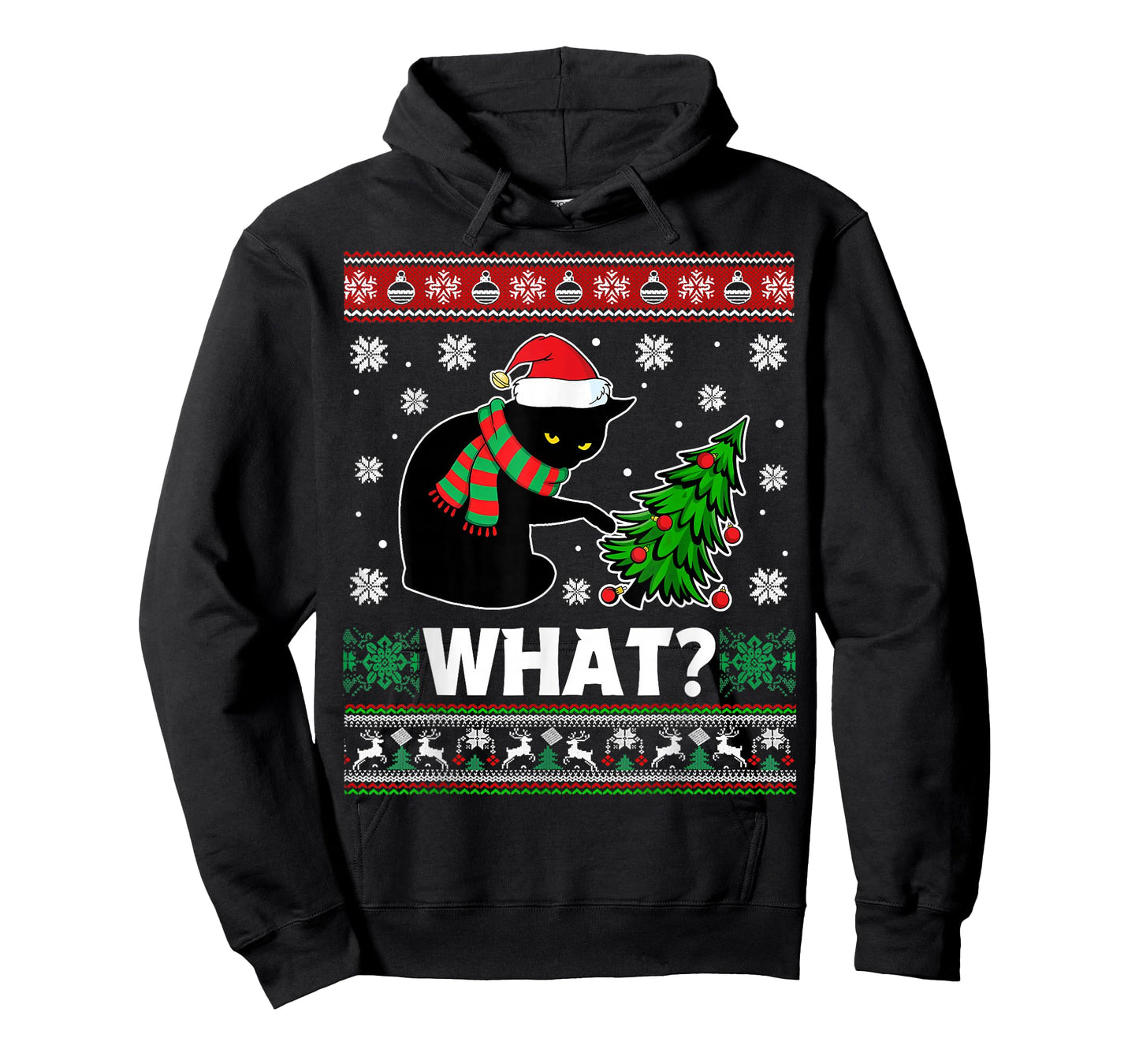 Black Cat What Pushing Tree Over Ugly Christmas Sweaters T-Shirt