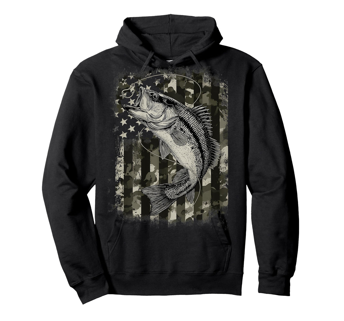 Camouflage American Flag Fisherman Bass Fishing (On Back) T-Shirt