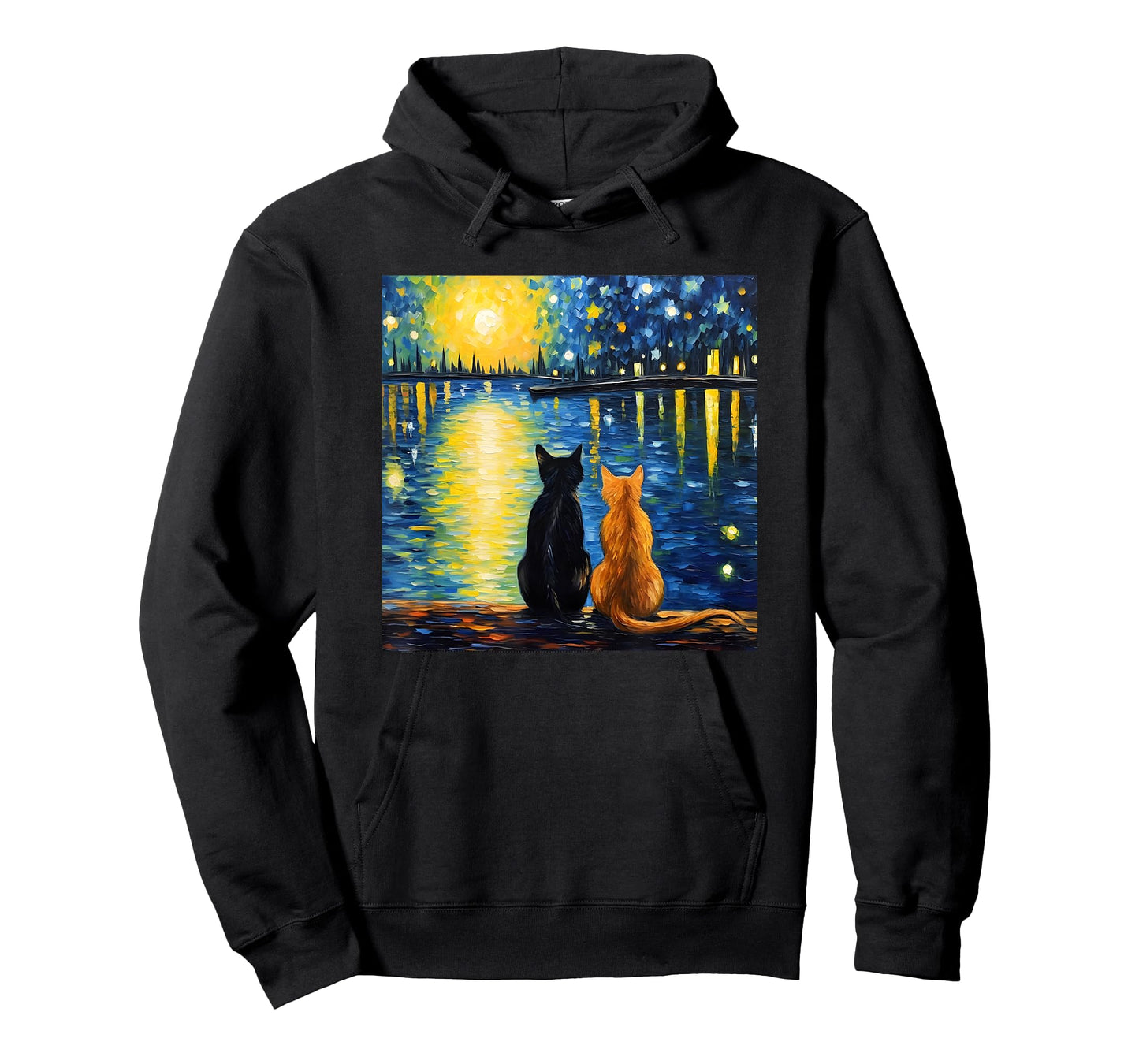 Two Cats Starry Night Lover Cat Art Painting Kitten Van Gogh T-Shirt
