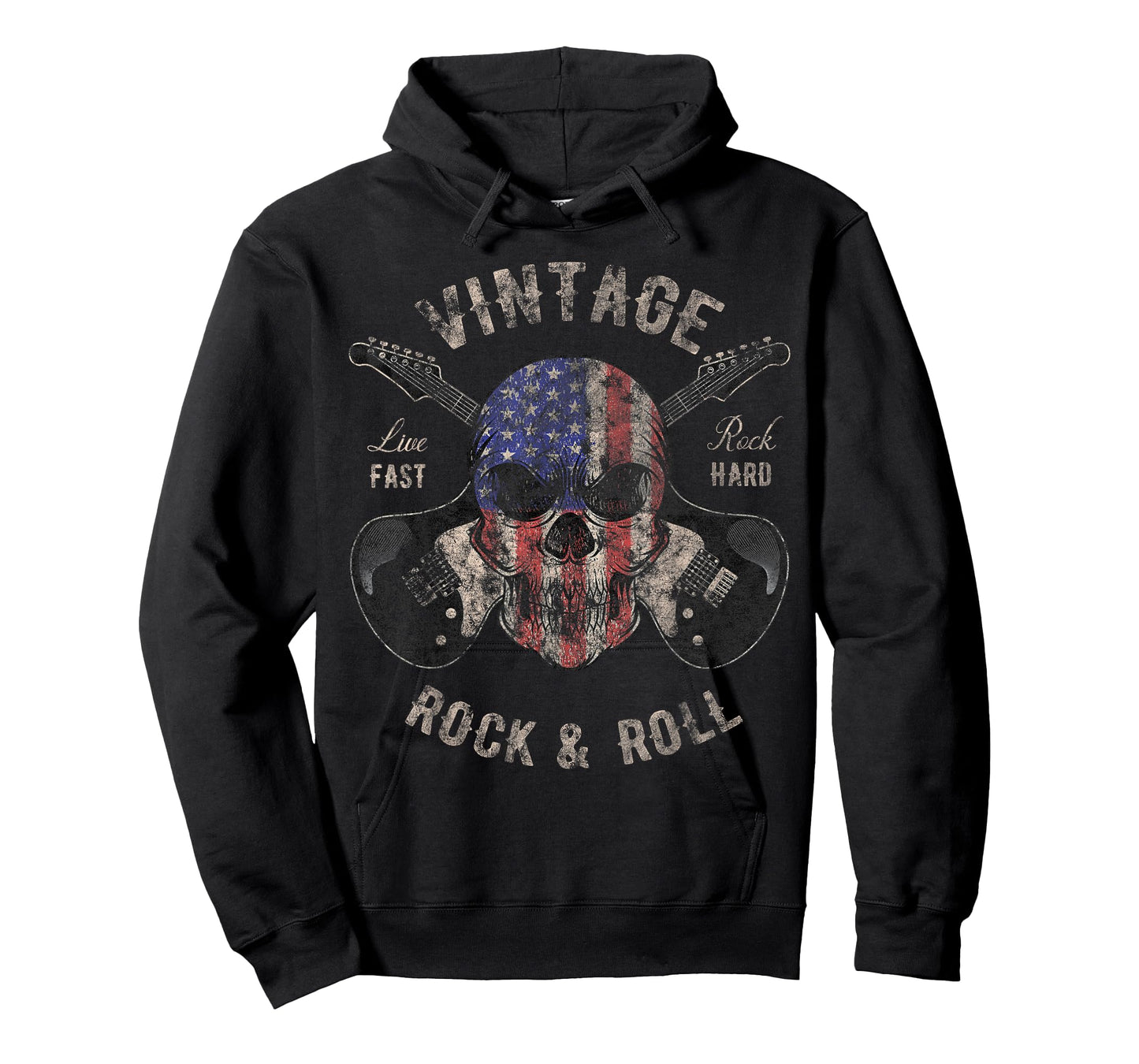 American Flag Guitar Vintage Rock and Roll Skull Guitarist T-Shirt