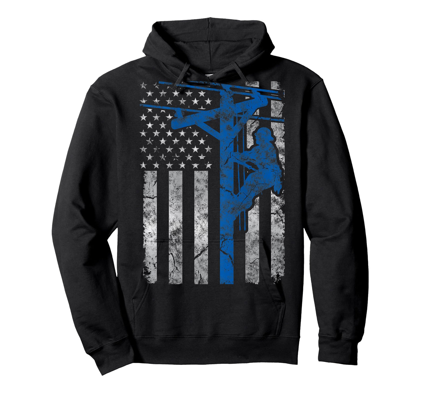 Distressed Patriotic Thin Blue Line Lineman American Flag T-Shirt