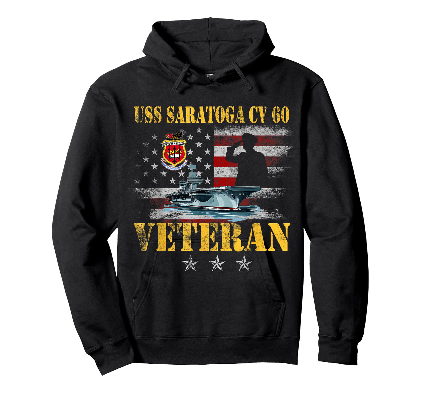 USS Saratoga CV-60 Aircraft Carrier Veteran US Flag Vintage T-Shirt