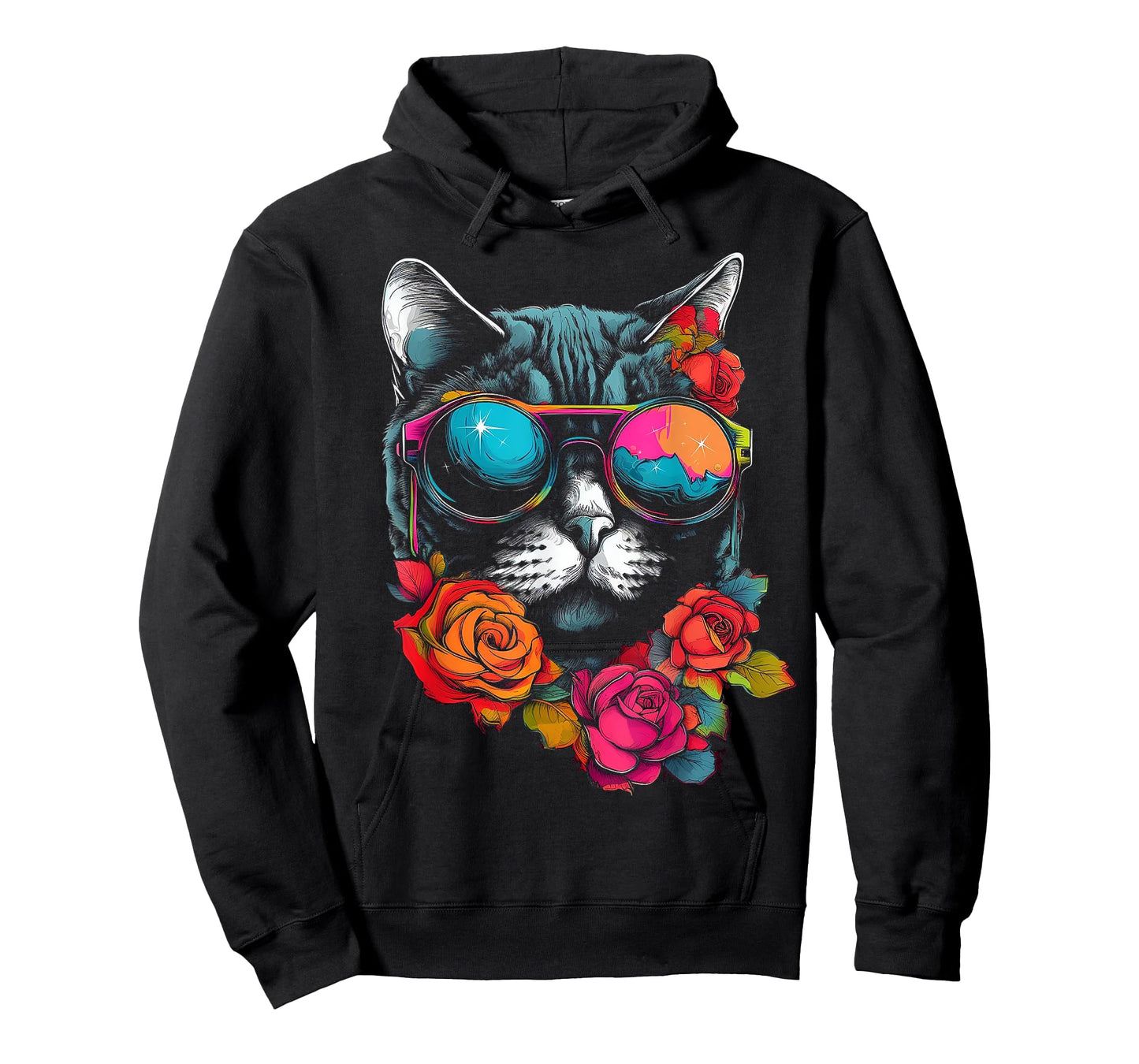 Cat Lover Artwork | Sunglasses Flower Animal Motif Cat T-Shirt