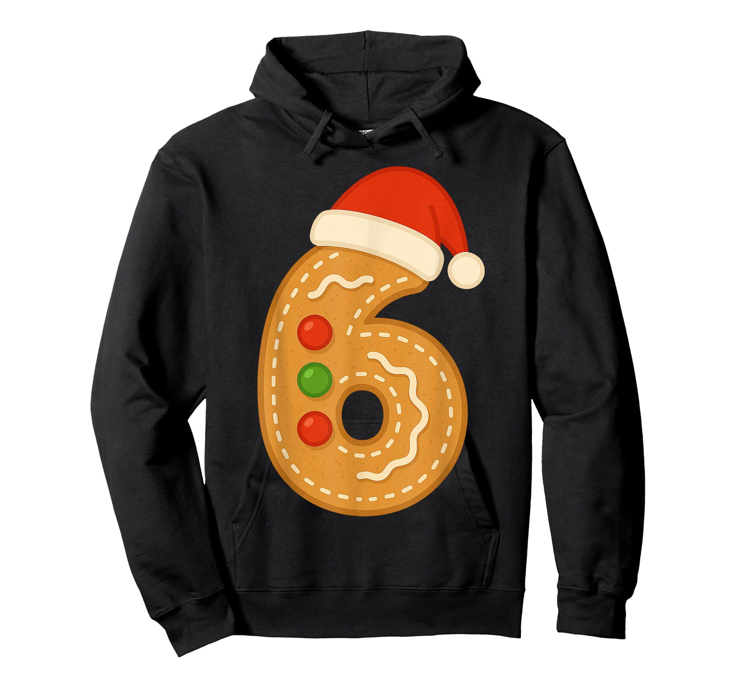 Cute Gingerbread Number 6 with Santa Hat Sixth Christmas T-Shirt