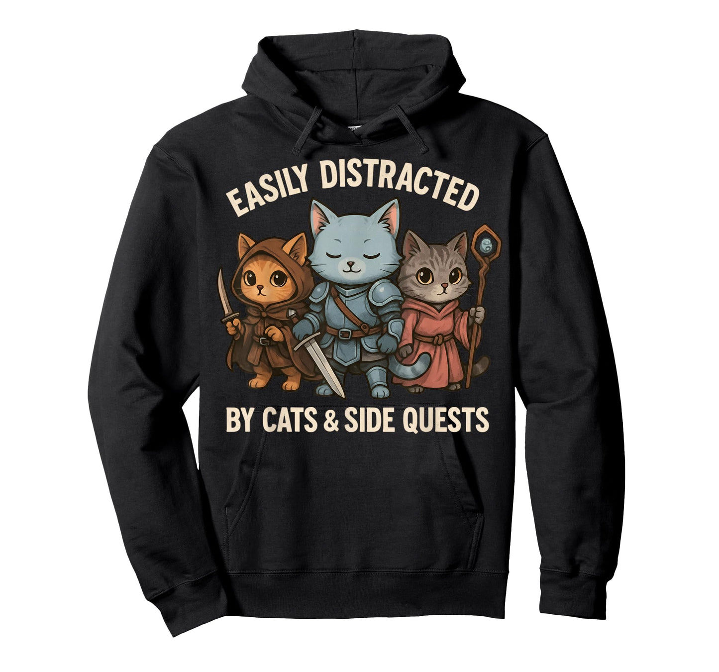 Easily Distracted by Cats & Side Quests Role-Playing Fantasy T-Shirt