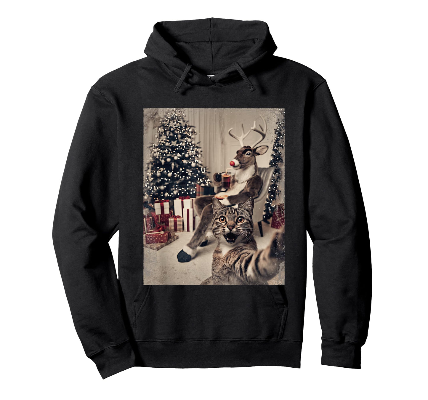 Funny Xmas Cat Selfie Reindeer Ugly Sweater Christmas Outfit T-Shirt
