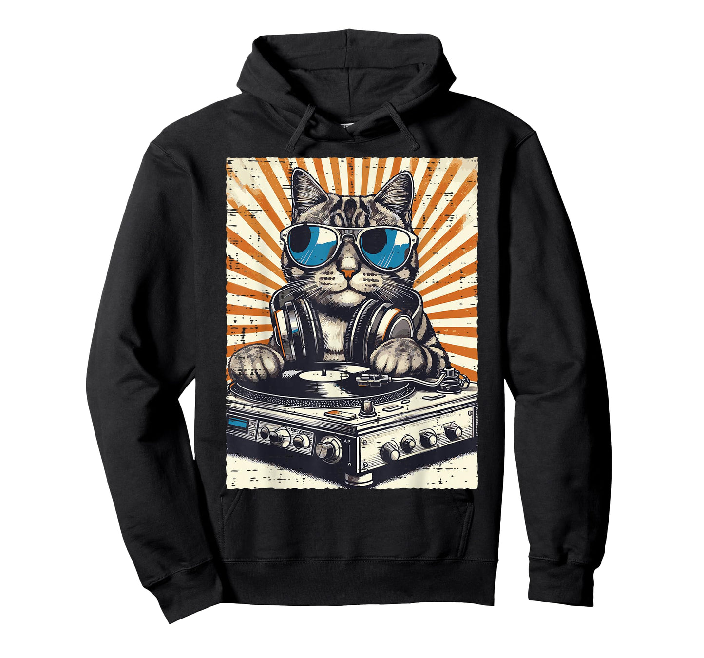 Cat Dj Headphone Turntable Vintage Music EDM Men Women Kids T-Shirt