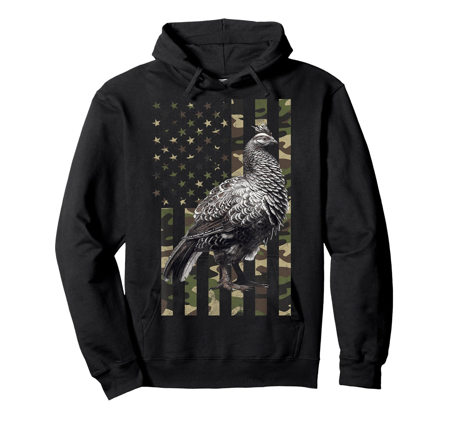 Grouse Hunting, Camo American Flag with a Grouse T-Shirt