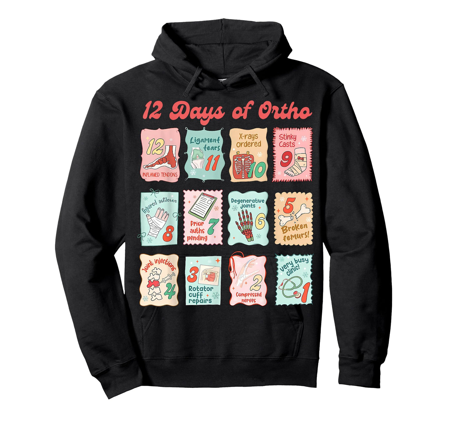 Retro Stamp 12 Days of Ortho Christmas Orthopedic Surgeon T-Shirt