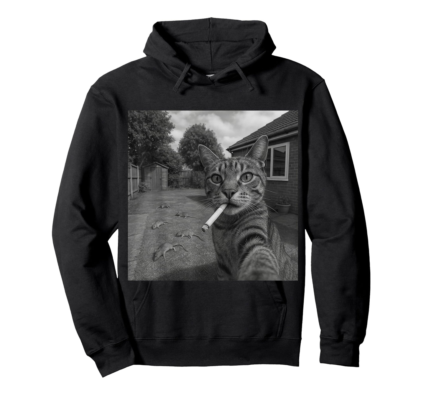 Funny Selfie Cat with Cigarette and Defeated Rats T-Shirt