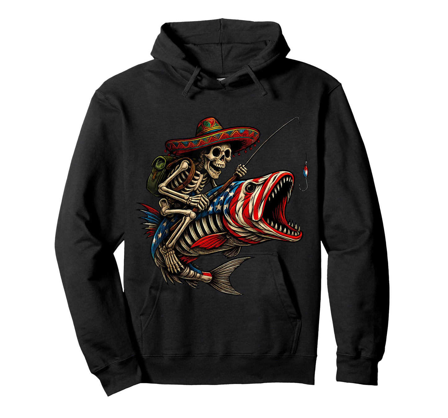 Fishing Mexican Sombrero Bass Fish Skull Skeleton Fisherman T-Shirt