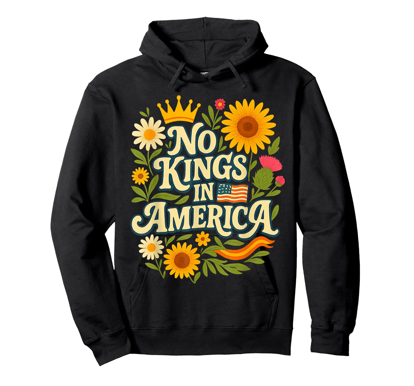 No Kings Retro Patriotic Flower Womens T-Shirt