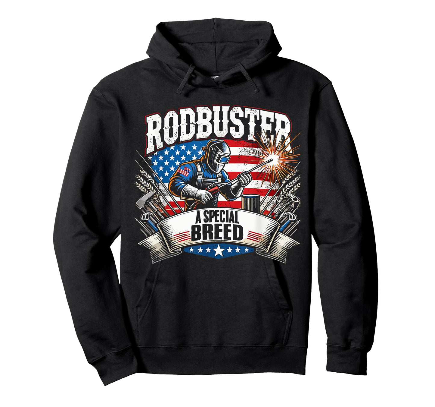 Rodbuster American Welder Flag Iron Worker Fun Graphic Art T-Shirt