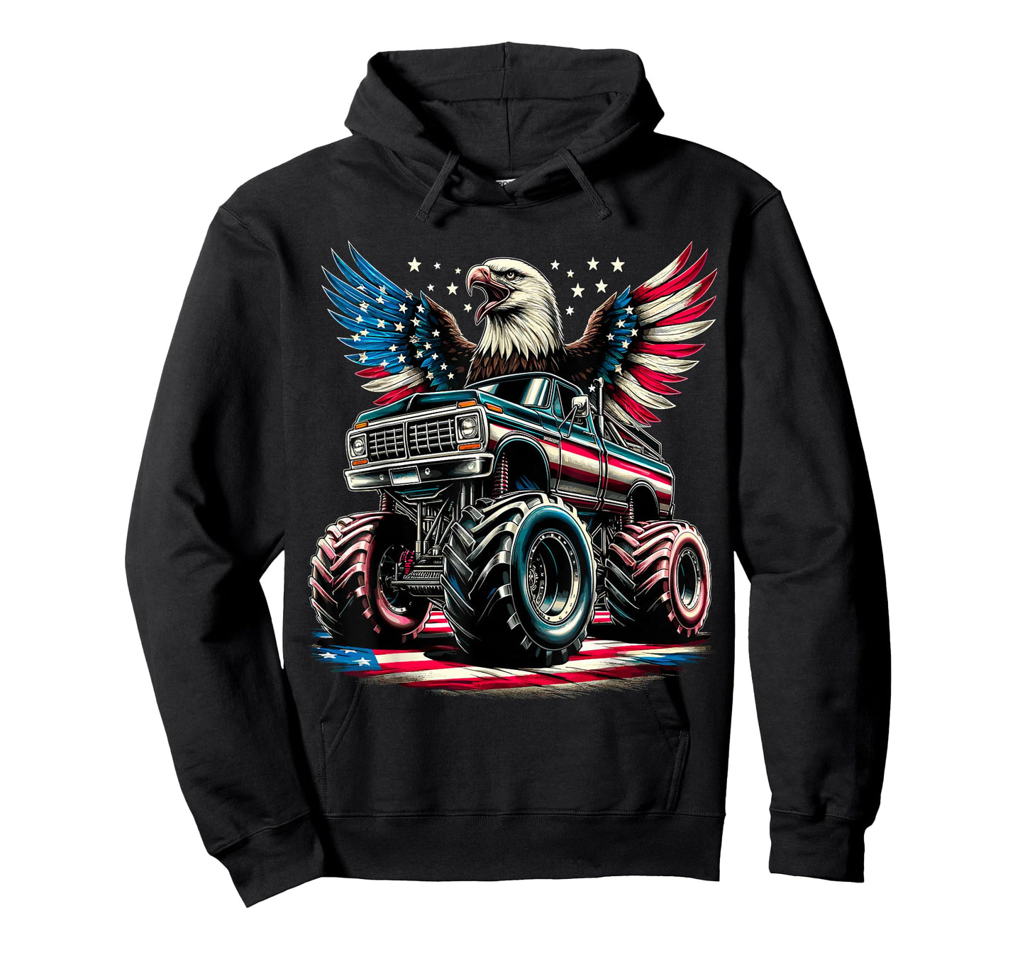 4th of July Boys Monster Truck Bald Eagle American Flag USA T-Shirt