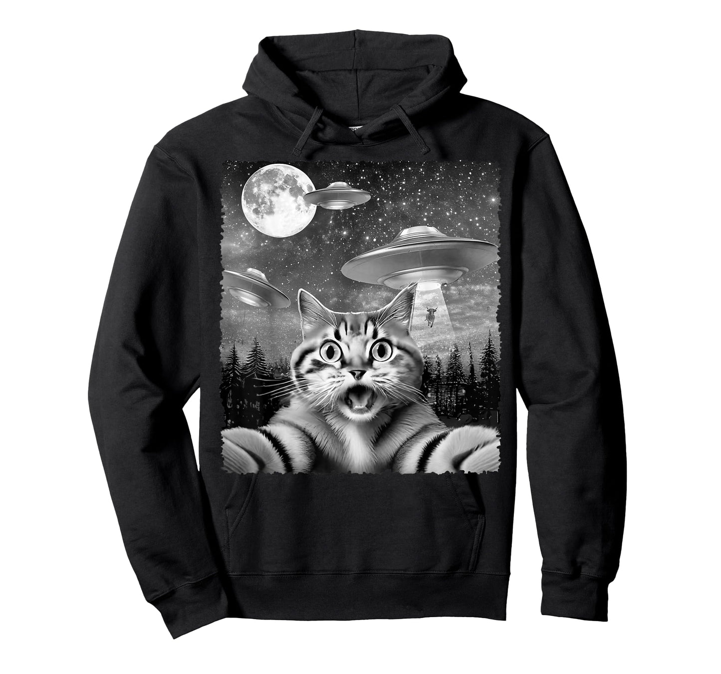Funny Alien Cat Selfie with UFOs Gift Idea Men Women Kids T-Shirt