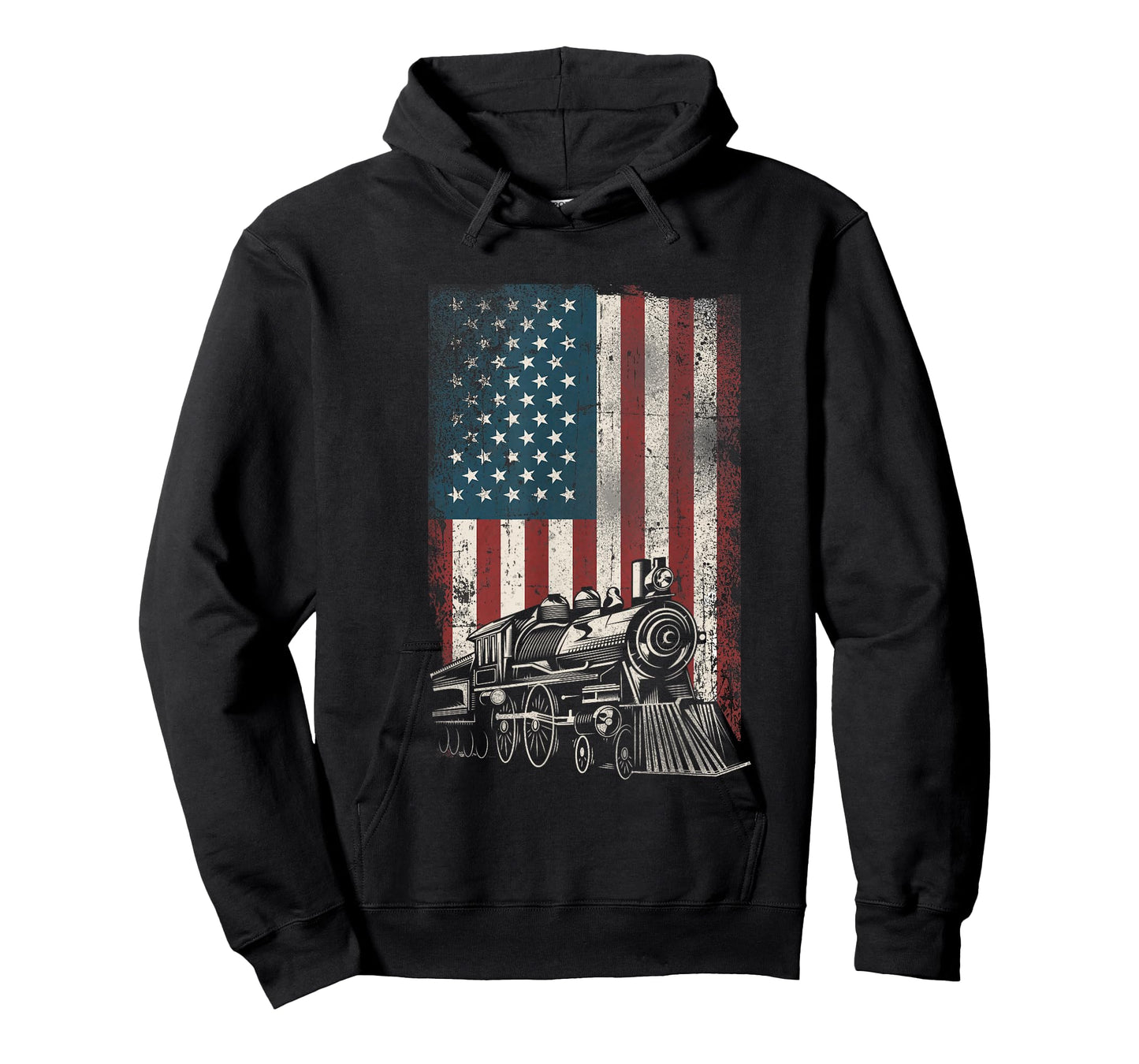 Steam Train Driver Trainspotting Locomotive American Flag T-Shirt