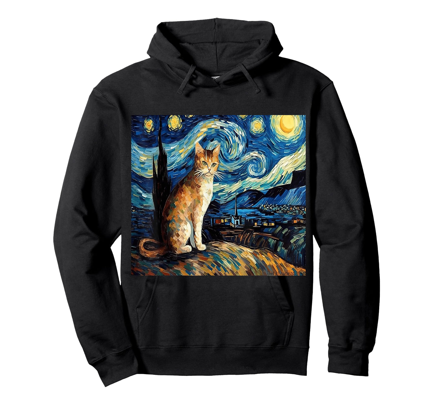 Calico Cat Starry Night Moon And Stars Art T-Shirt for Men Women Kids