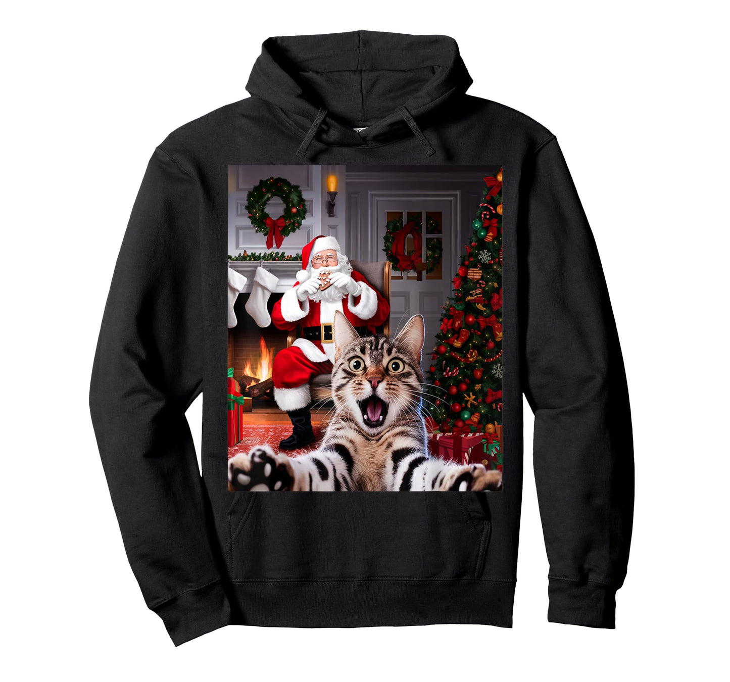 Christmas Funny Cat Selfie with Santa Claus Cute Holiday T-Shirt