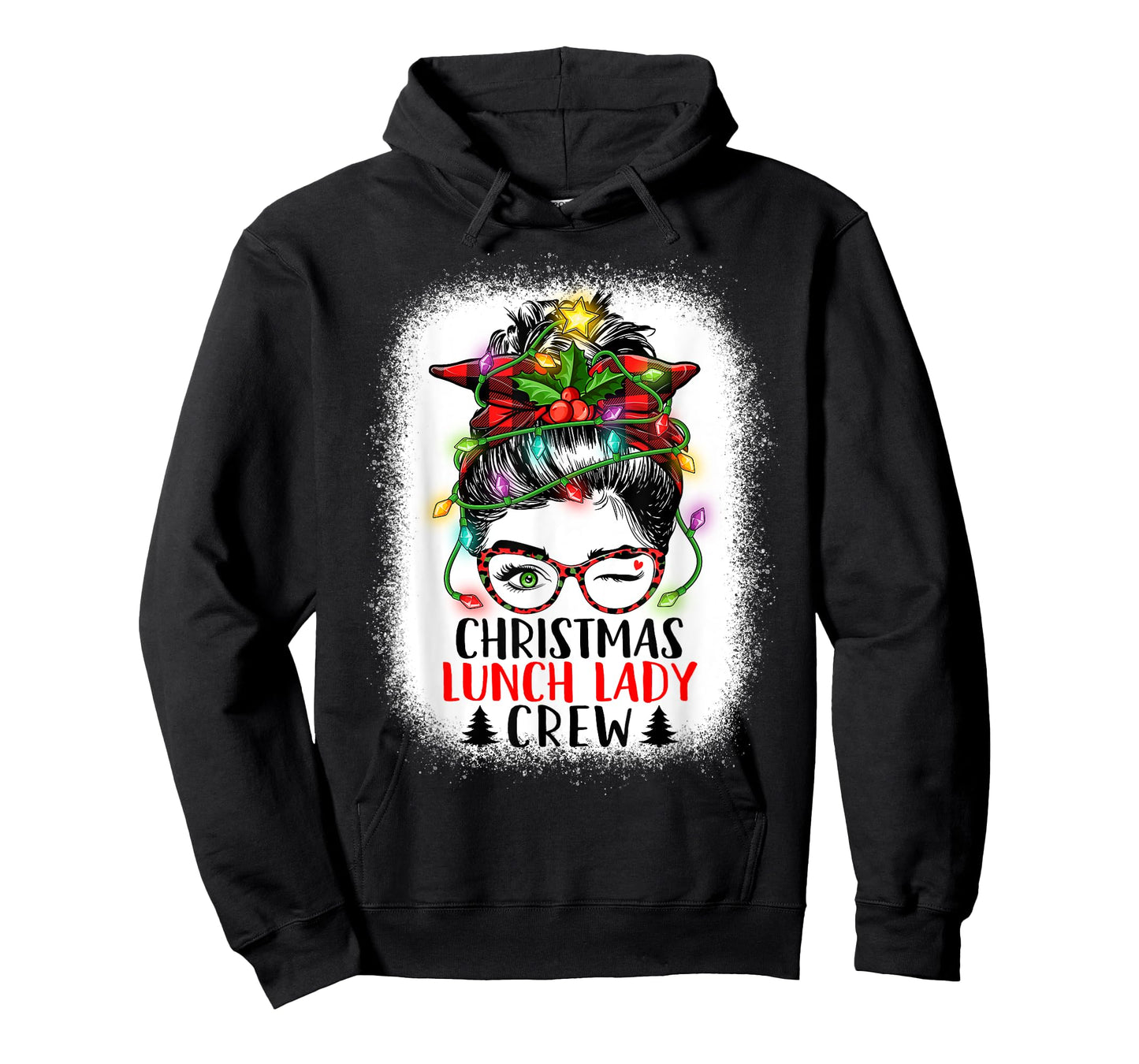 Christmas Lunch Lady Crew Messy Bun Women Christmas Lights T-Shirt