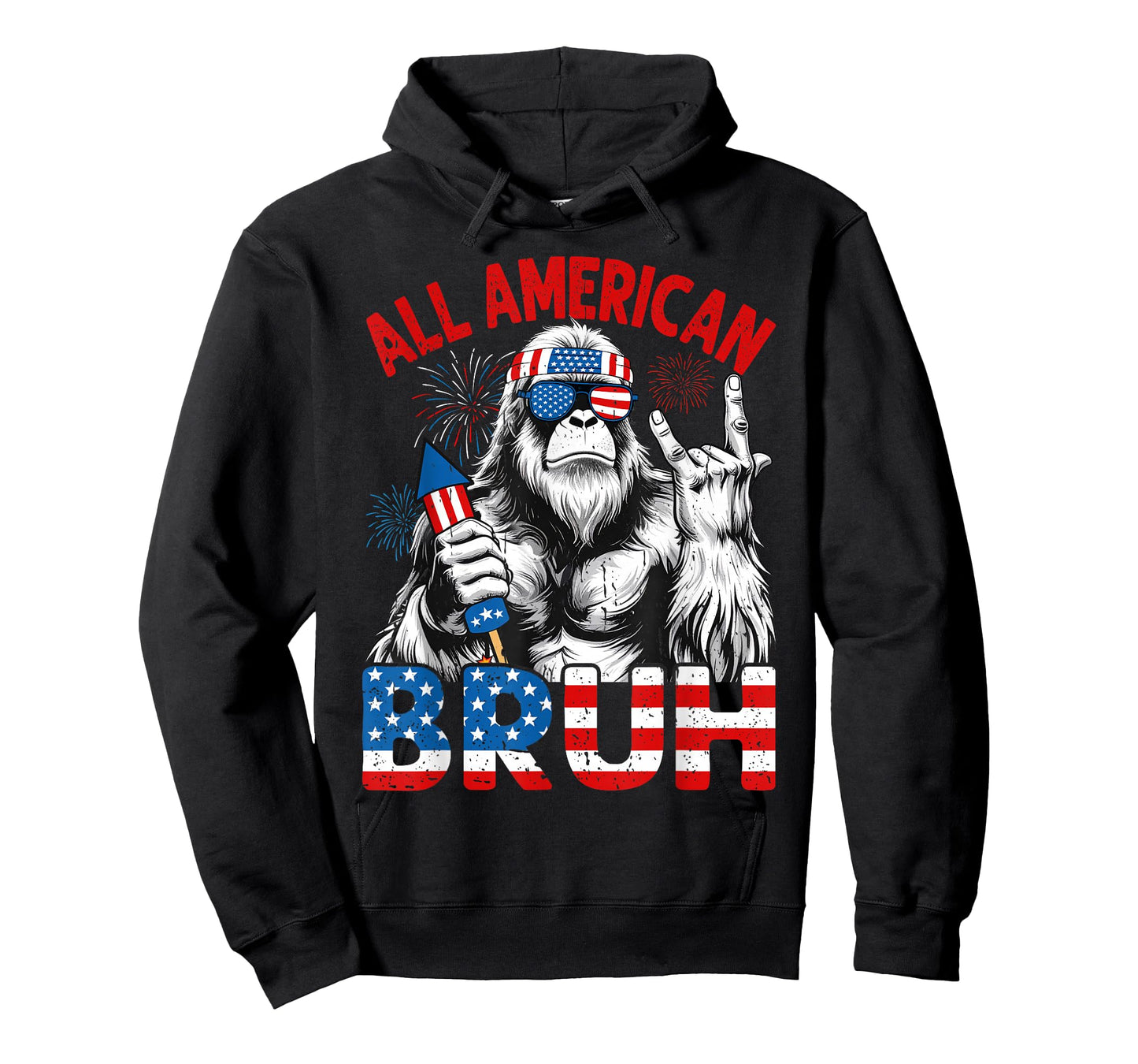 Bruh Bigfoot Merica Rock American Flag Patriotic 4th Of July T-Shirt