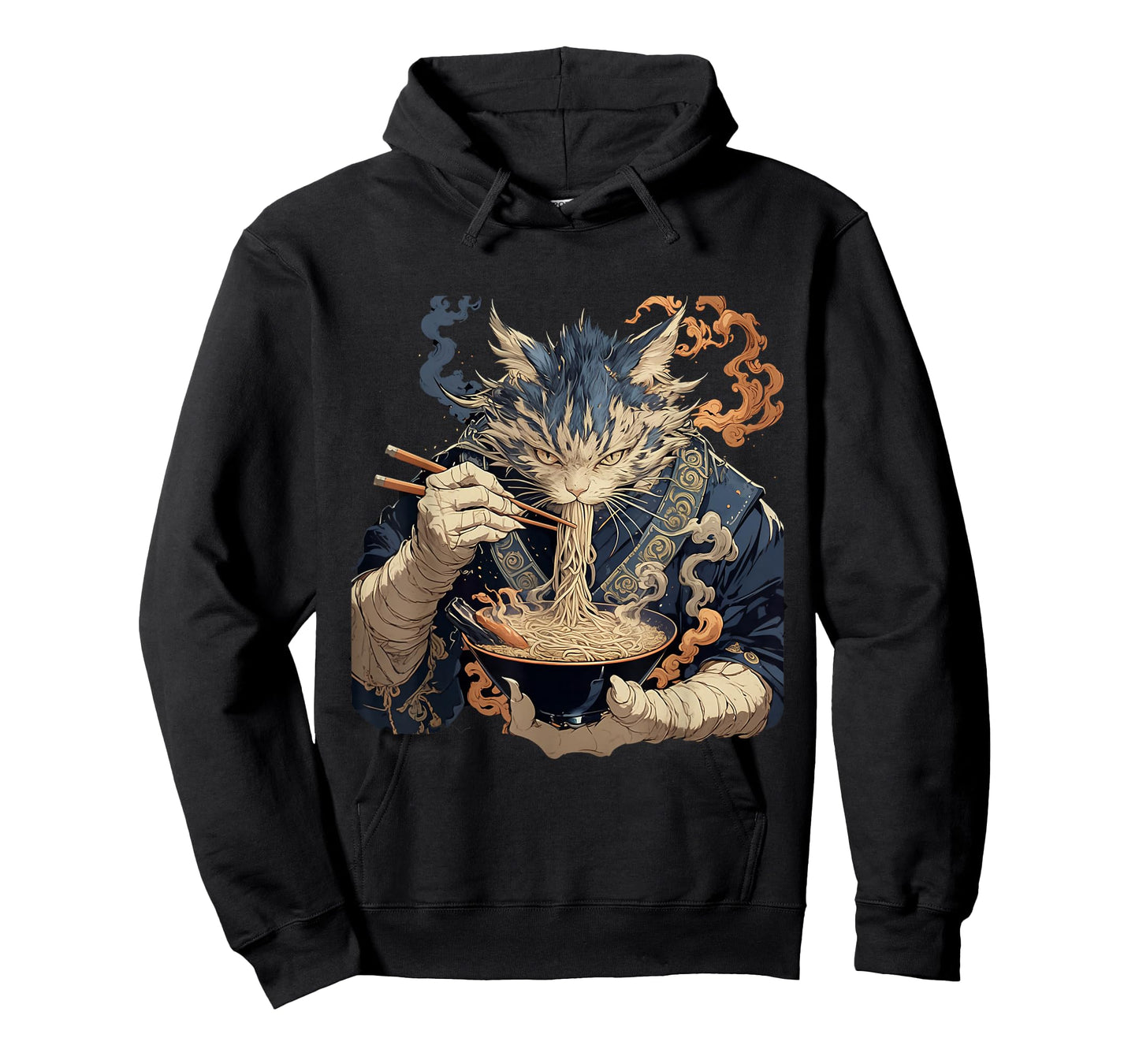 Japanese Art Ramen Cat Ninja Ukiyo-e Anime Style Samurai Cat T-Shirt
