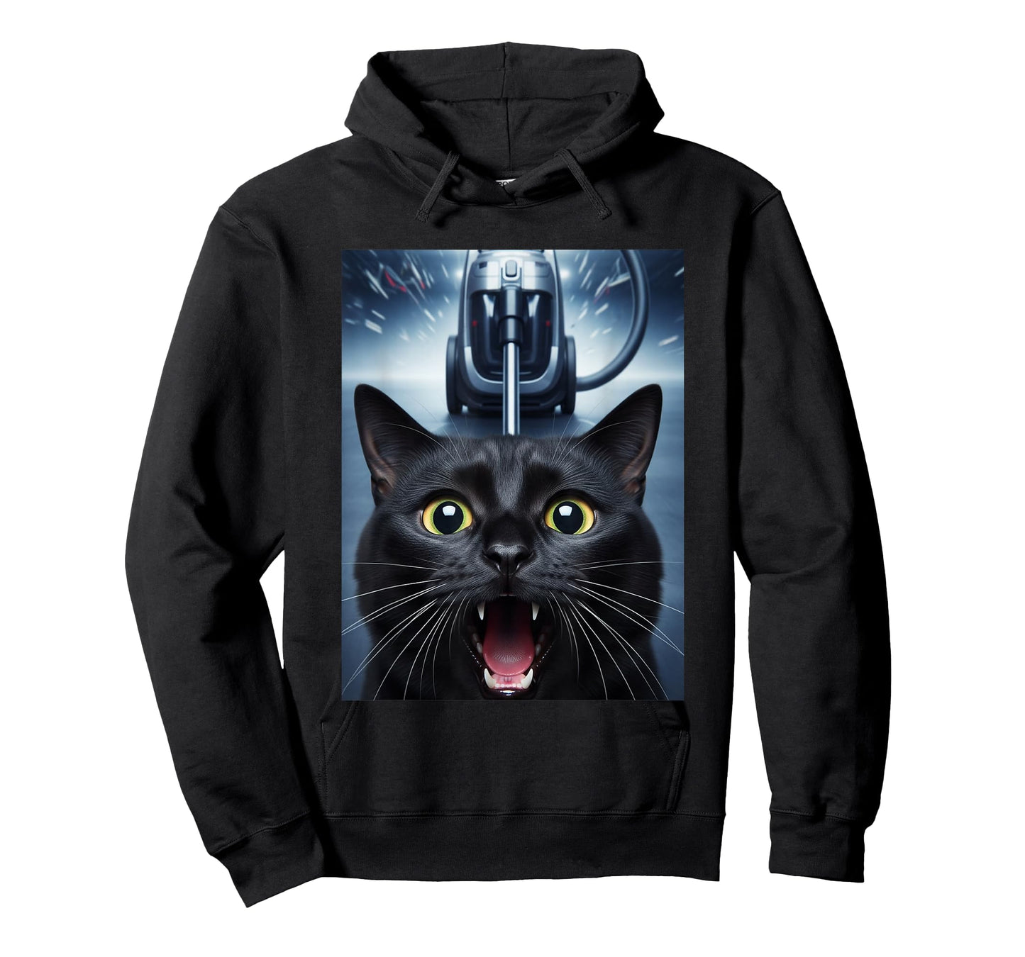 Funny Black Cat Selfie with Vacuum Chase Meme T-Shirt
