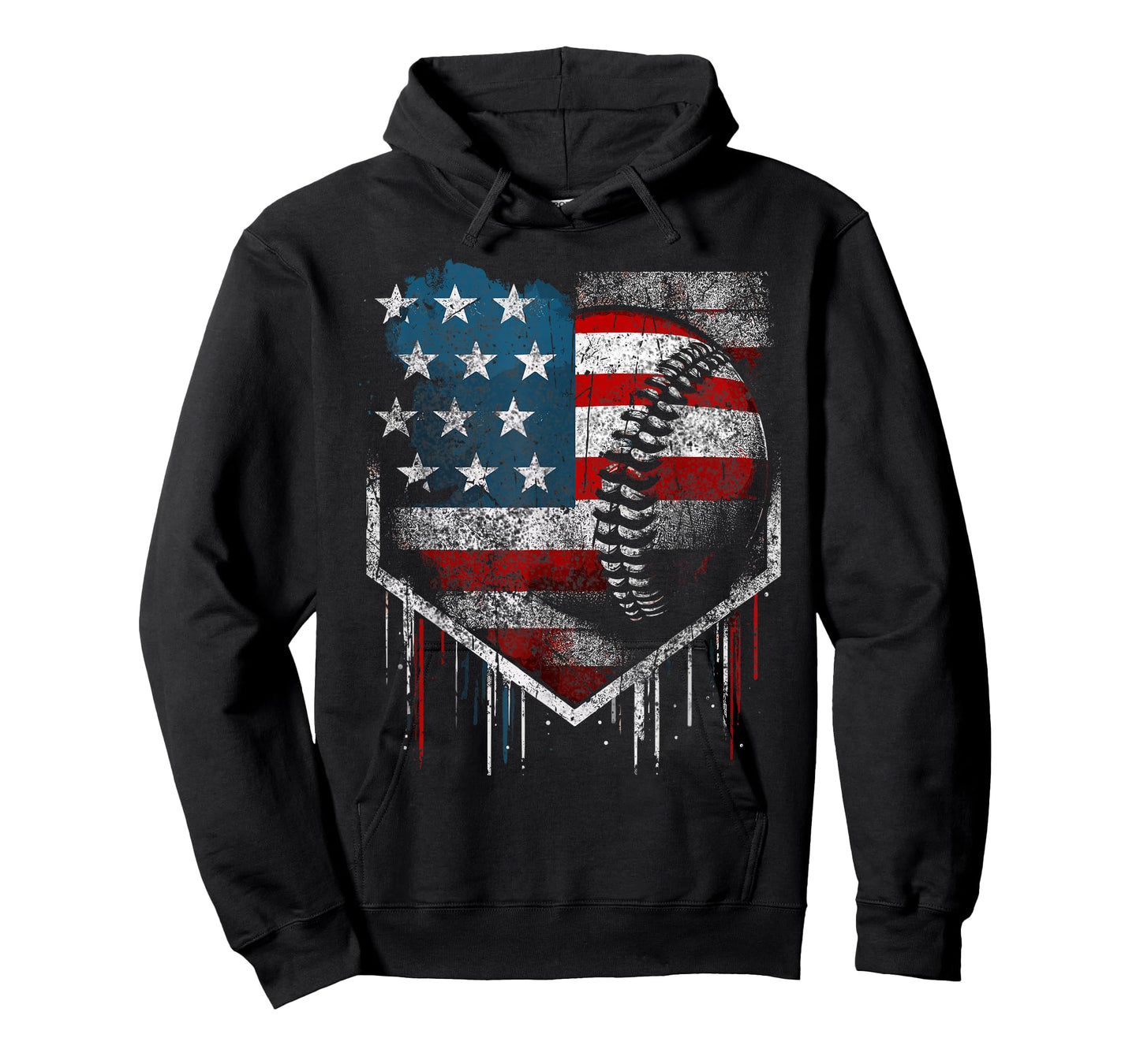 Baseball Dripping Retro American Flag T-Shirt