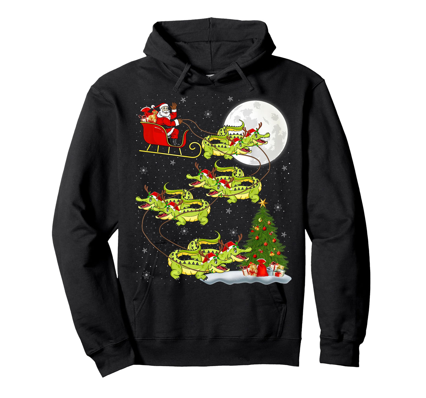 Crocodile Alligators Santa Sleigh Flying Funny Christmas T-Shirt