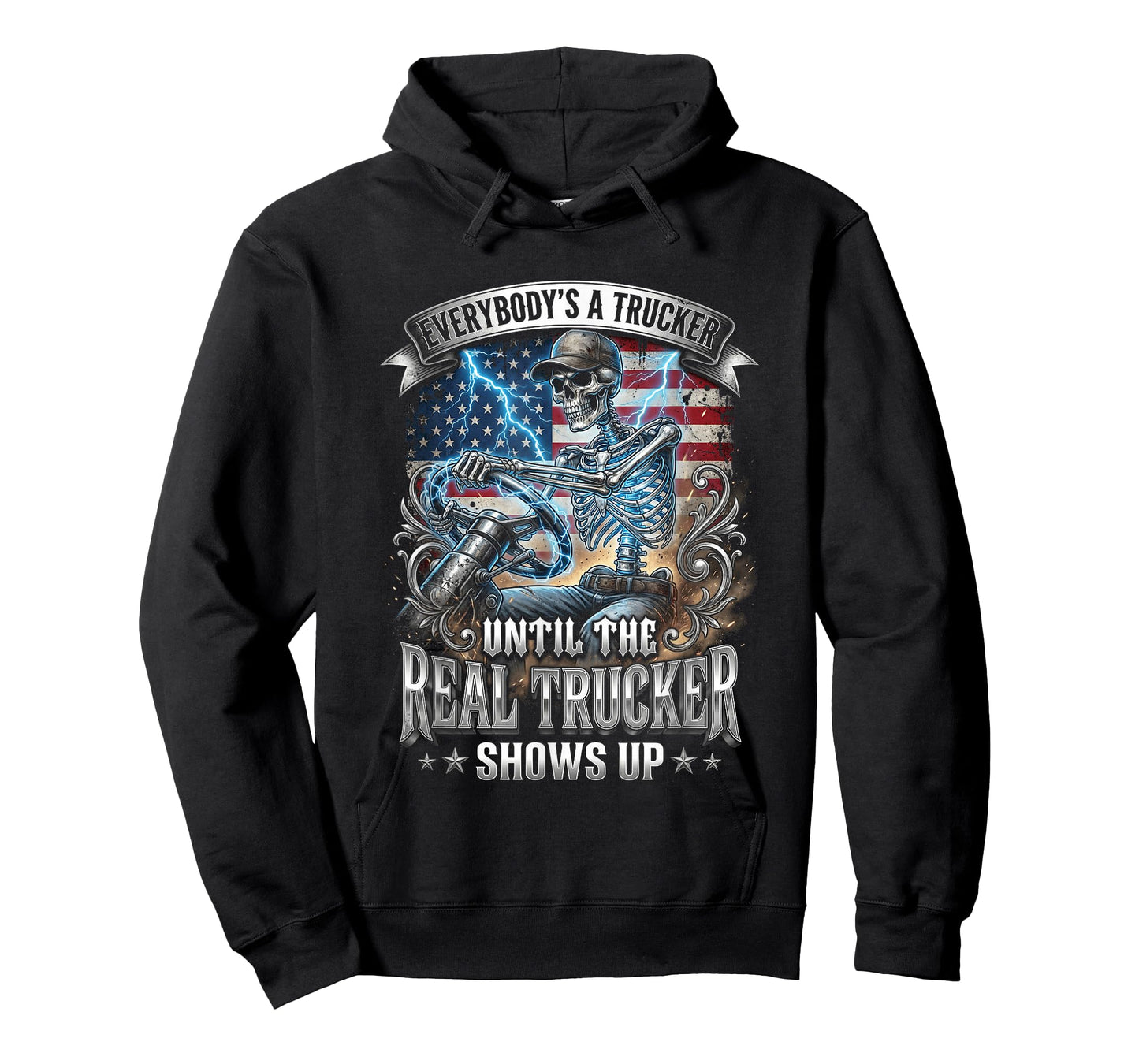 American Flag Skeleton Trucker Semi Driver Big Rig T-Shirt
