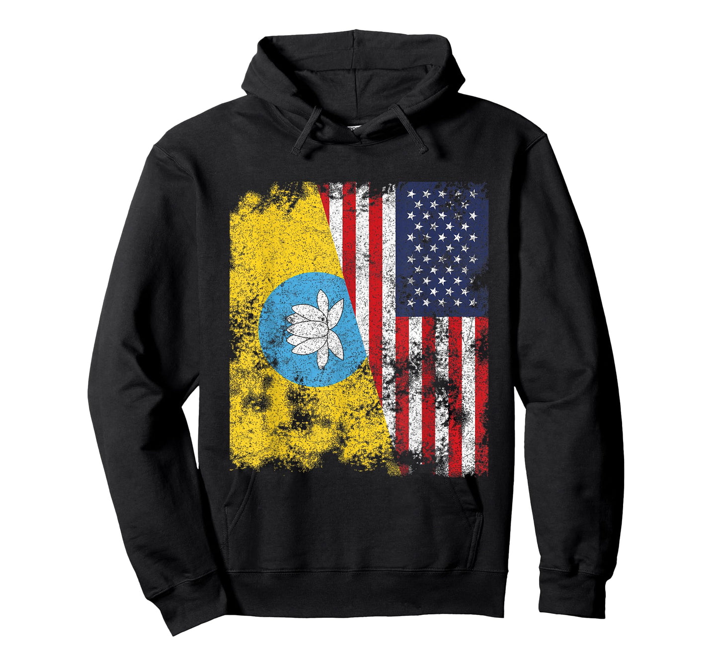 Kalmykia USA Flag Distressed - Half American Women Kids Men T-Shirt