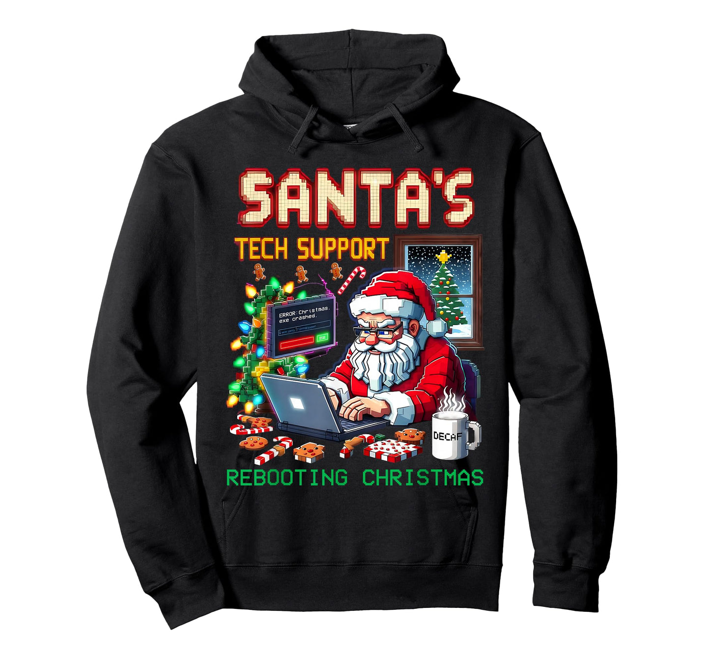 Santa’s Tech Support Rebooting Christmas Pixel Art T-Shirt