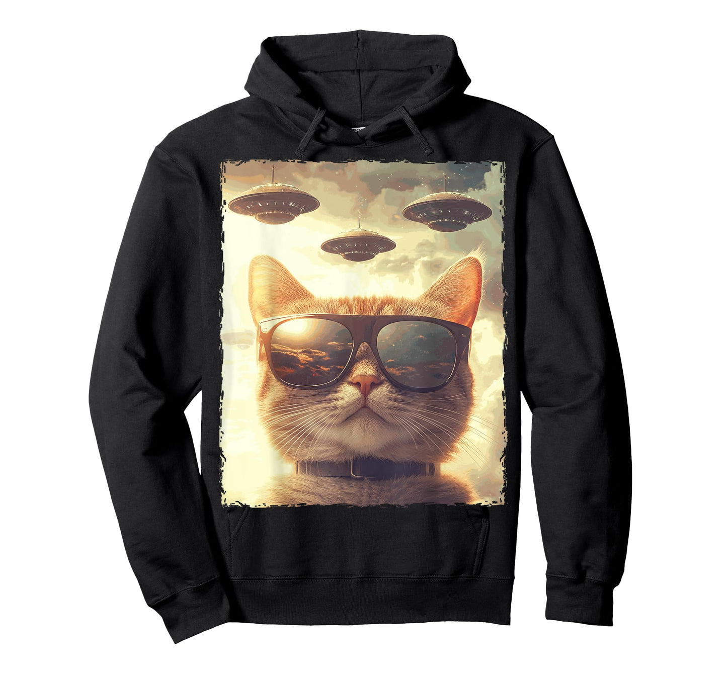 Funny Cat Sunglasses Selfie Ufos T-Shirt