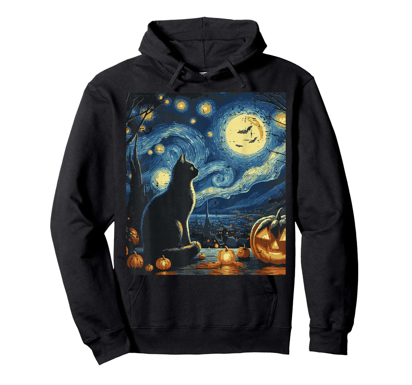 Halloween Cat Starry Night Funny Costume Art Women Men Kids T-Shirt