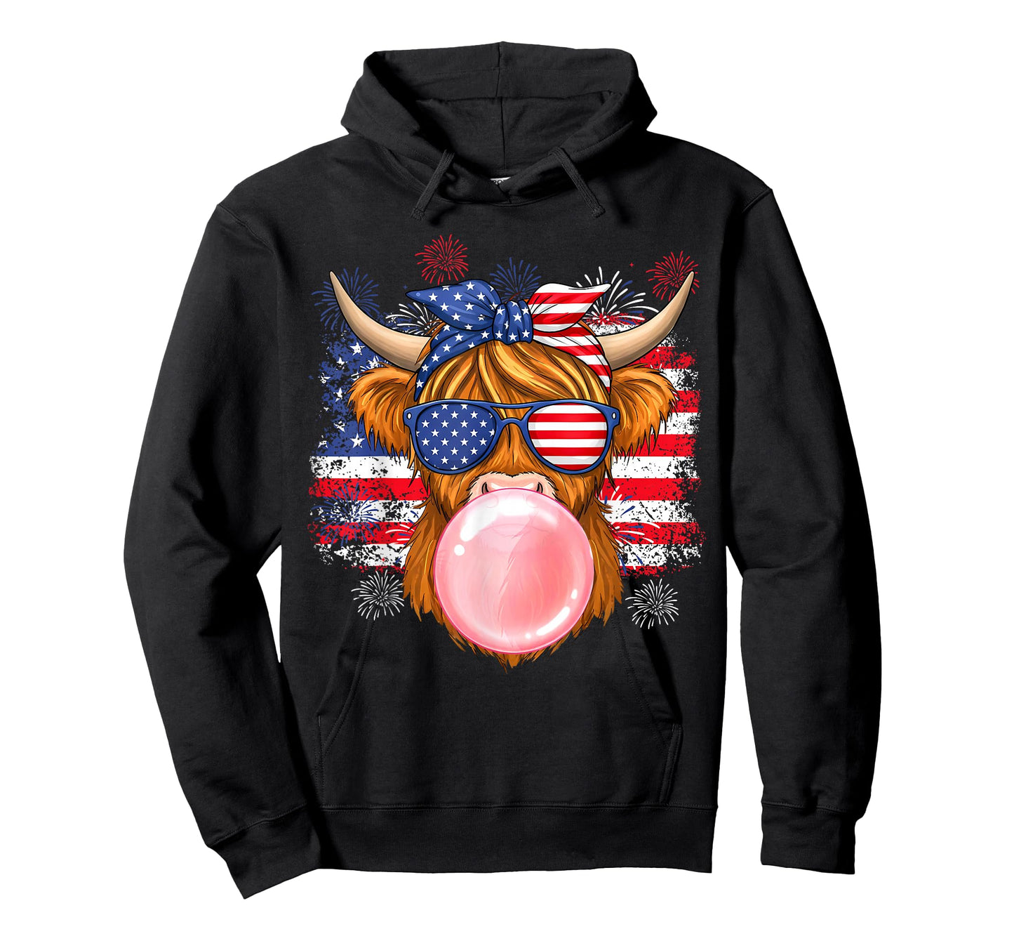 Cute Highland Cow 4th of July USA Flag Patriotic Cow Farmer T-Shirt