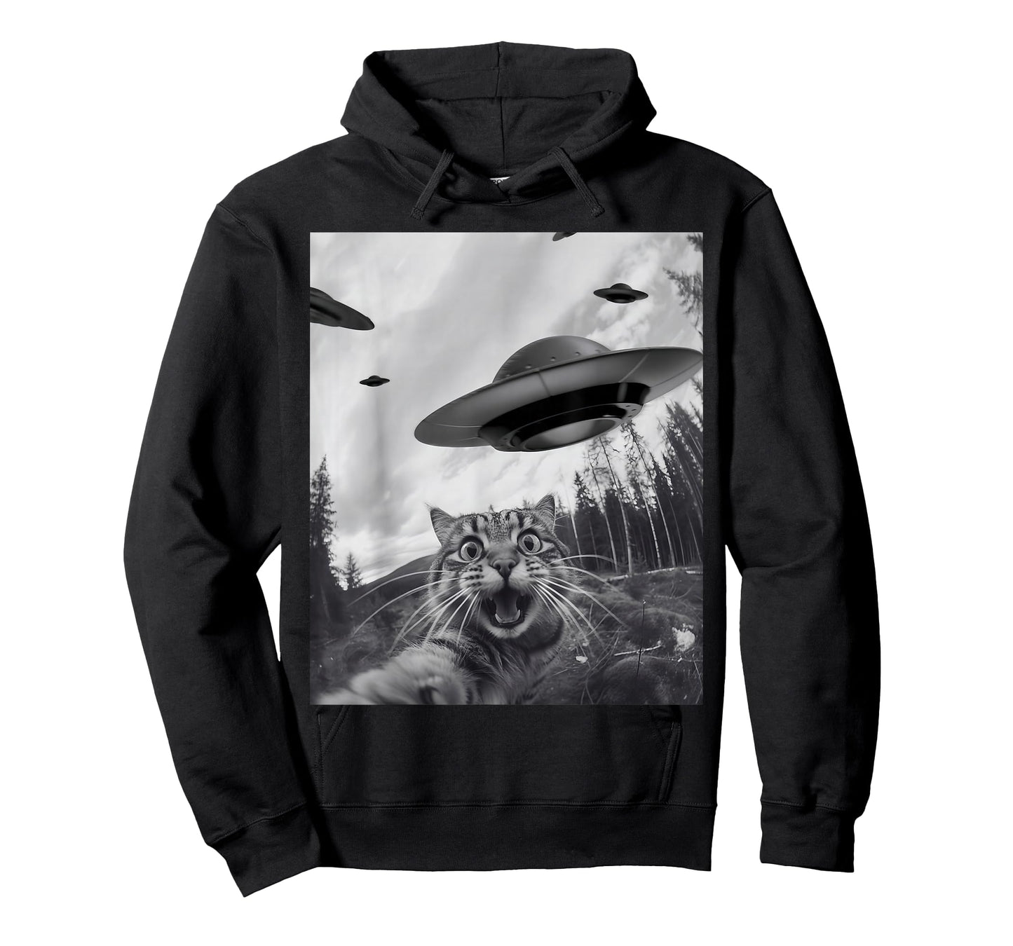 Funny Cat Selfie With Alien UFO Funny Cat For Men Women T-Shirt