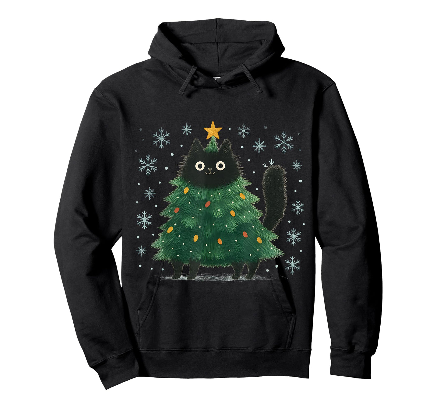 Cute Christmas Tree Cat Funny Holiday Snowflake T-Shirt