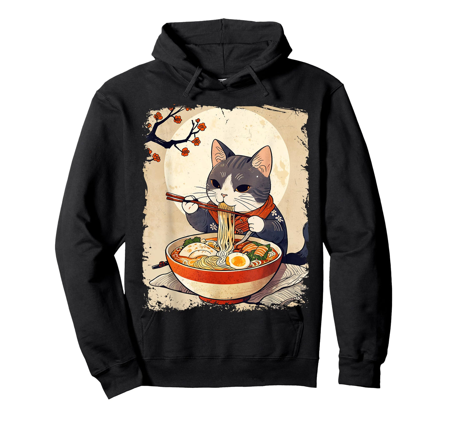 Kawaii Cat Eating Ramen Japanese Anime Ukiyo-e Funny Graphic T-Shirt