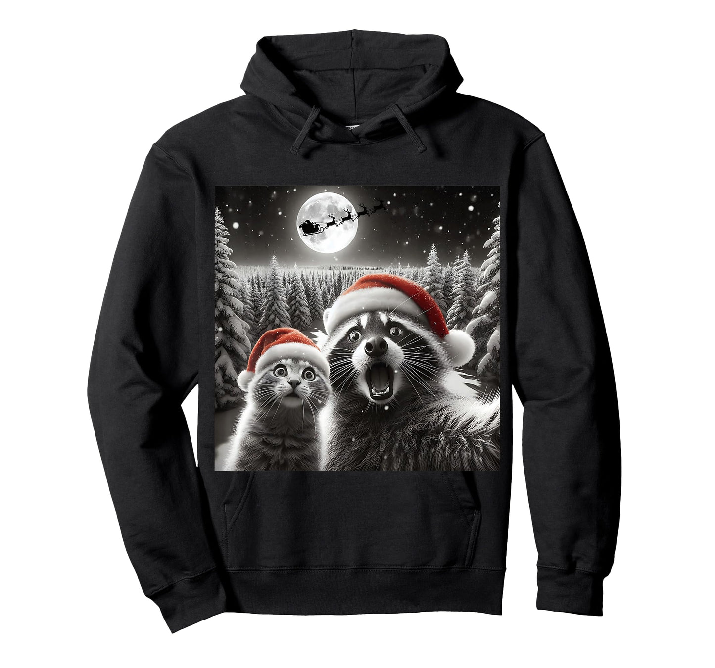 Cat Selfie Racoon Funny Santa Christmas Dog Trending T-Shirt