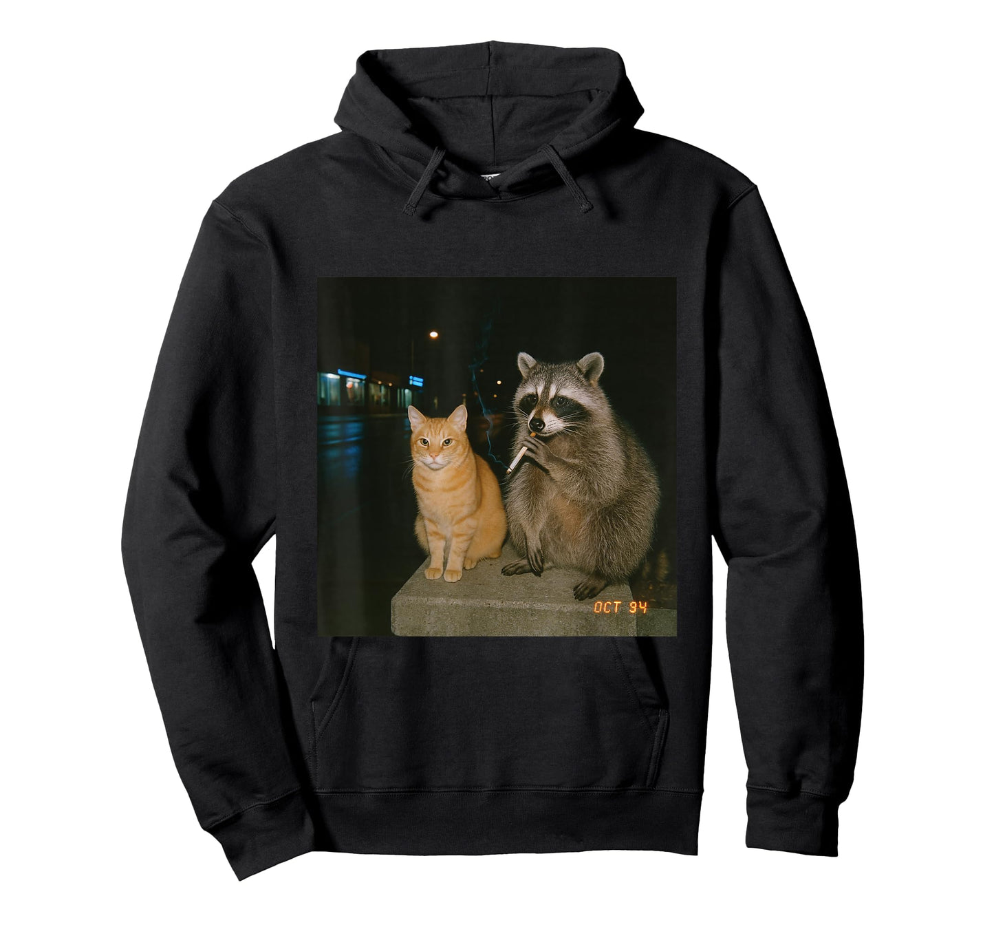 Vintage Raccoon Cat Smoking Aesthetic Night Photo 90s Vibe T-Shirt