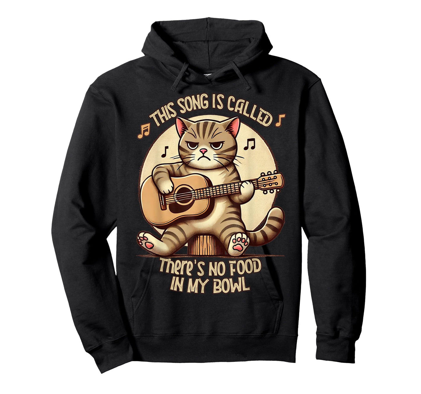 Cat Plays Acoustic Guitar Song No Food In My Bowl Funny Men Women Kids T-Shirt