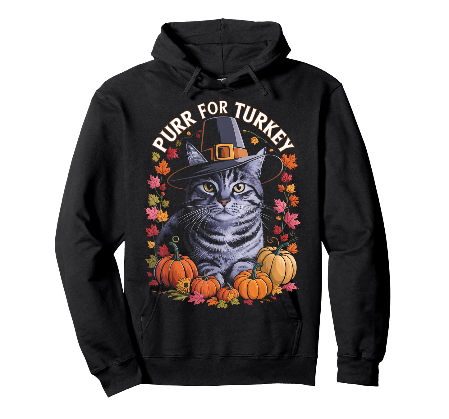 Thanksgiving Pilgrim Cat Lover Purr For Turkey Men Women Kids T-Shirt