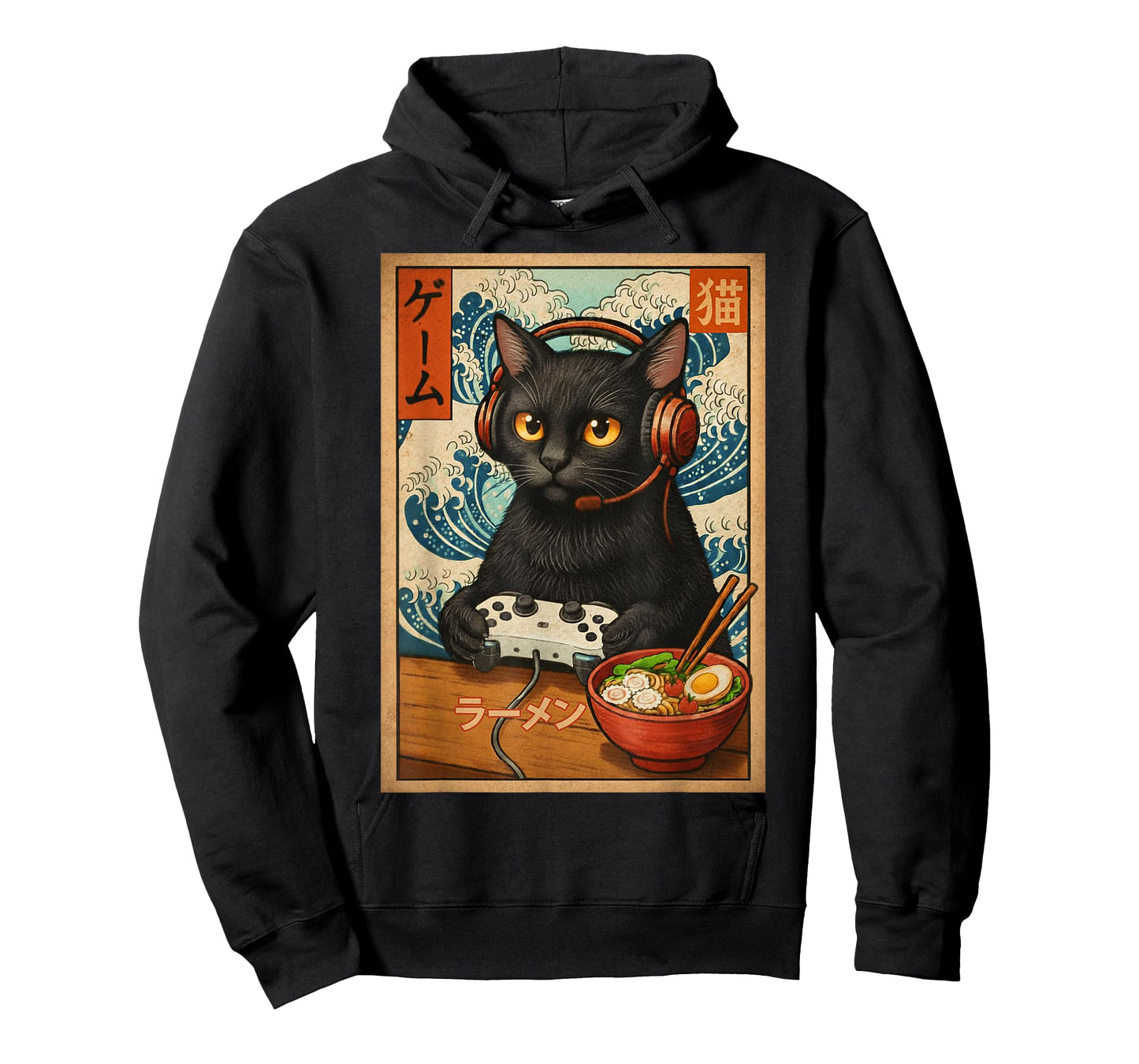 Kawaii Gamer Cat Funny Retro Japanese Cat Ramen Gaming T-Shirt