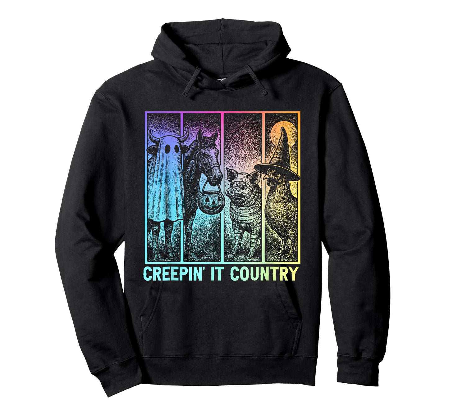 Creepin’ It Country Halloween Farm Animal Pig Cow Chicken T-Shirt